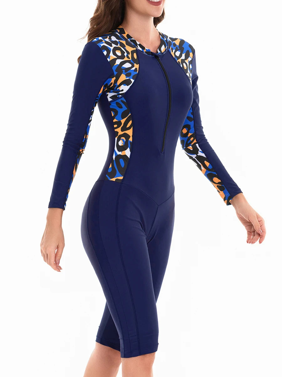 Long Sleeve & kneel Surfing Swimsuit Women With Zipper Rash guard Swimwear Female Bathers Bathing Swimming Swim Suit XXL