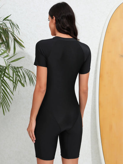 Women's Zip-Front Rash Guard Swimsuit One Piece Swimwear with Short Sleeves UPF 50+ Sun Protection Quick-Dry Beachwear 2026 New