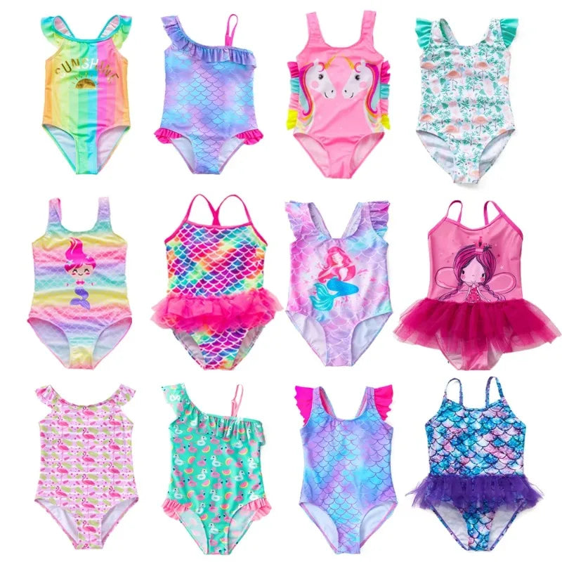 2-8Years Toddler Baby Girls Swimsuit One Piece Girls Swimwear Fishscale Children Swimwear Kids Beach Wear Girls Swimming Outfits