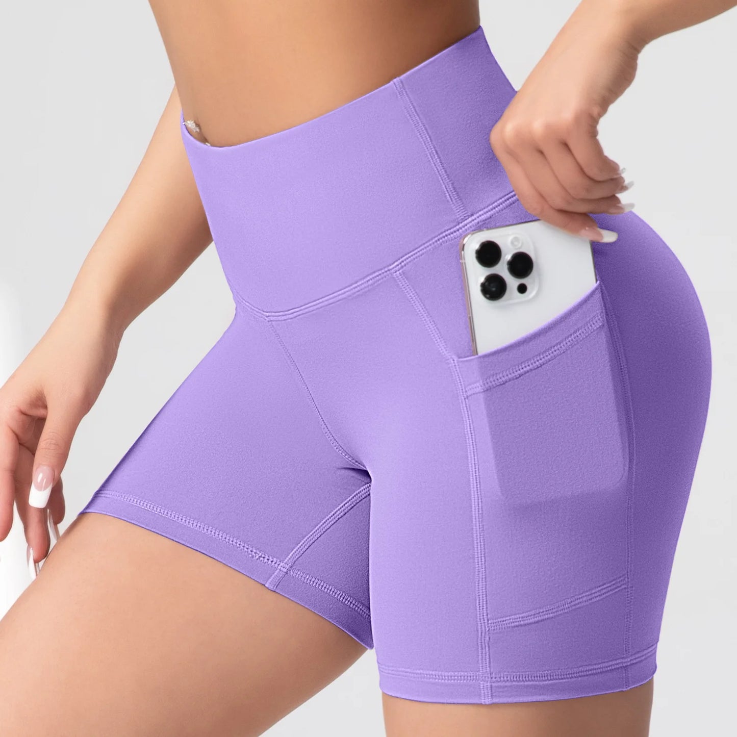 Yoga Shorts with Pockets High Waist Butt Lifting Cycling Tight Elastic Slim Running Fitness Women Shorts Sportswear