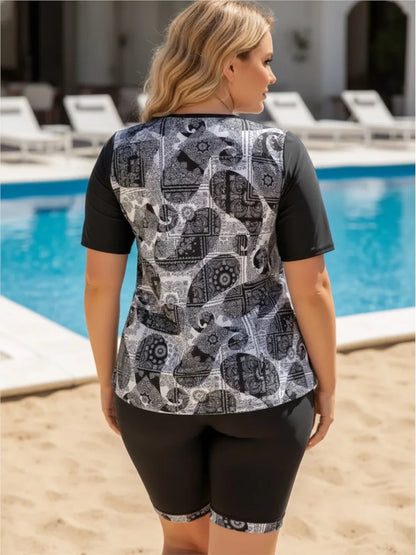 XL-5XL Plus Size Tankini Rash Guard Short Sleeve Women's Push Up Large Size 5XL Swimsuit Summer Tummy Control Swimwear Bikini Sets