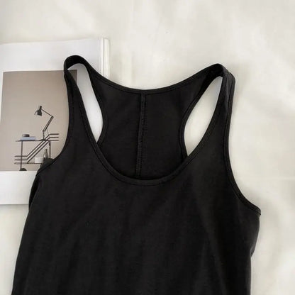 Irregular Tank Tops Summer O-neck Black Casual Sleeveless Tshirt Top Solid Color Loose Basic Camisole Female Fitness Sport Vest