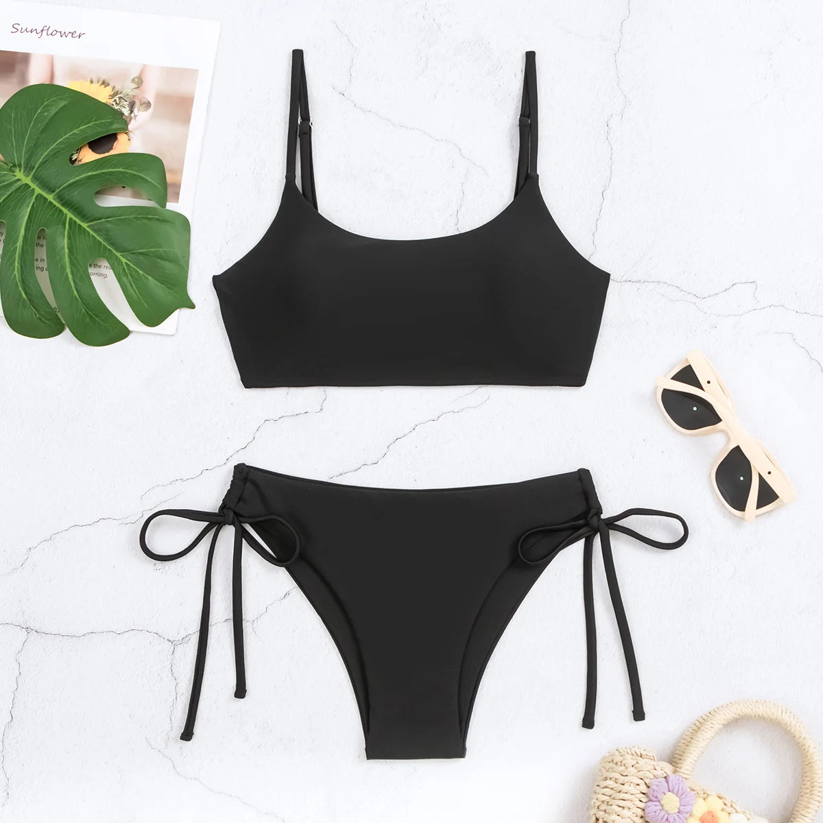 Low Waist Bikinis Women Solid Strap Swimsuit Female Padded Swimwear Bathers Bathing Swimming Swim Suit Summer Beachwear