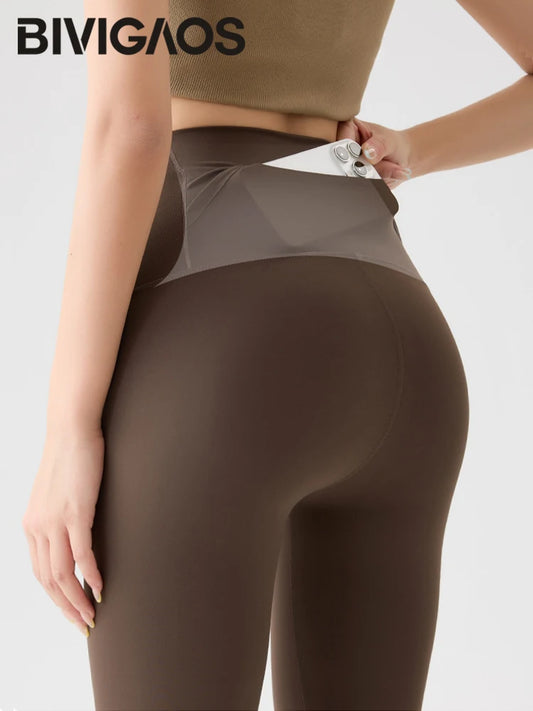 BIVIGAOS Women's High-Waisted Leggings with Back Pocket