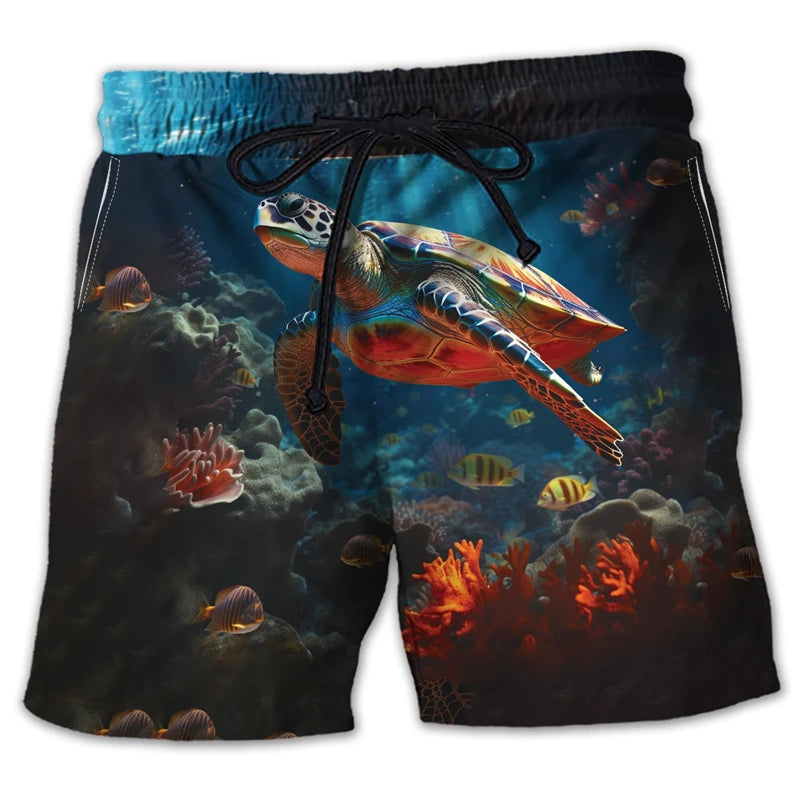 Animal Turtle 3D Printed Short Pants For Men Clothes Casual Hawaiian Sea Animal Beach Shorts Loggerheads Trunks Kids Trousers