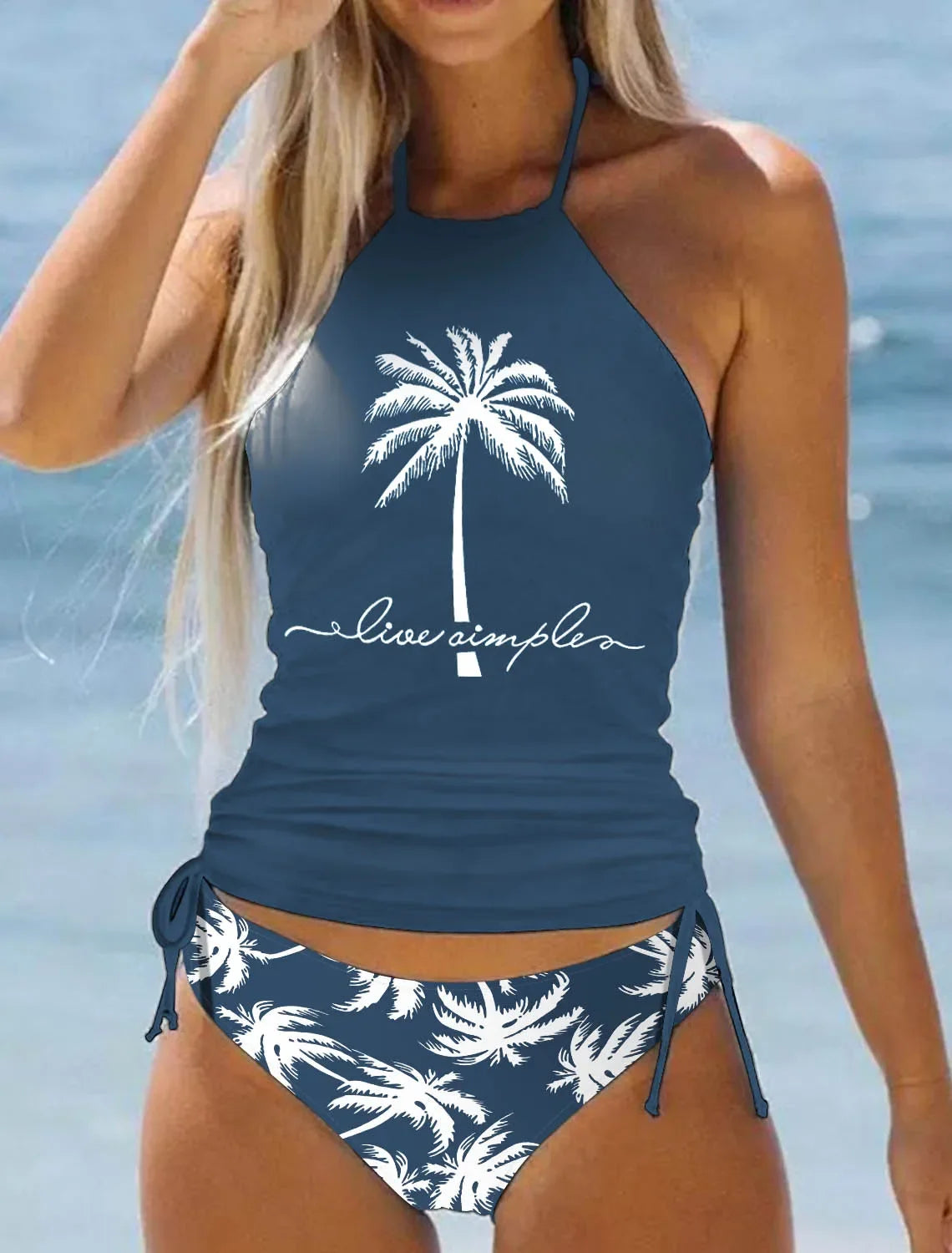 Summer Fashion Casual Vacation Swimsuit Women's Seaside Sunset Dusk Printed Bikini Two Piece Set S-6XL