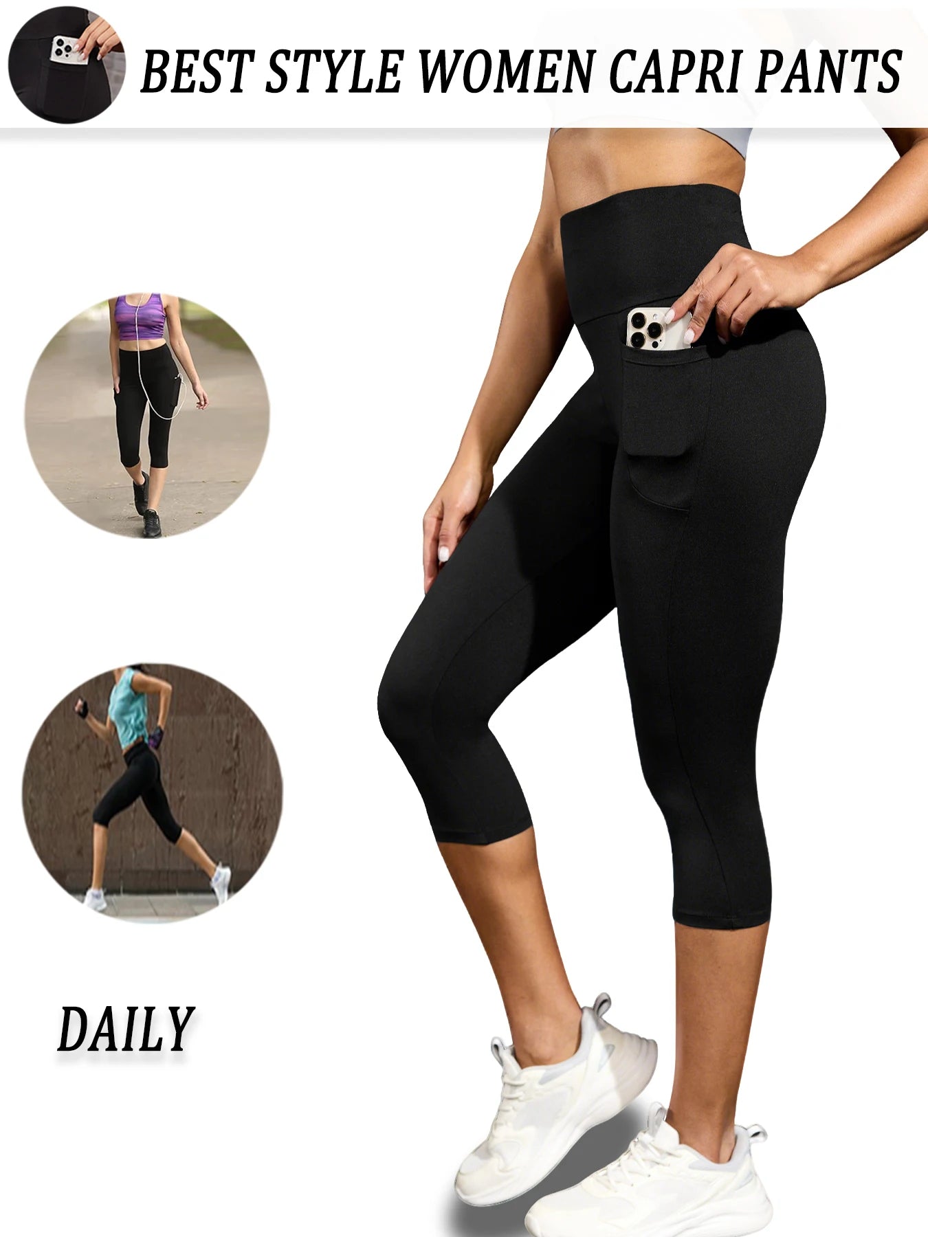High Waisted capri pants For Women With Pockets Tummy Control No See Through Workout Running Yoga Athletic Push Up Gym Leggings