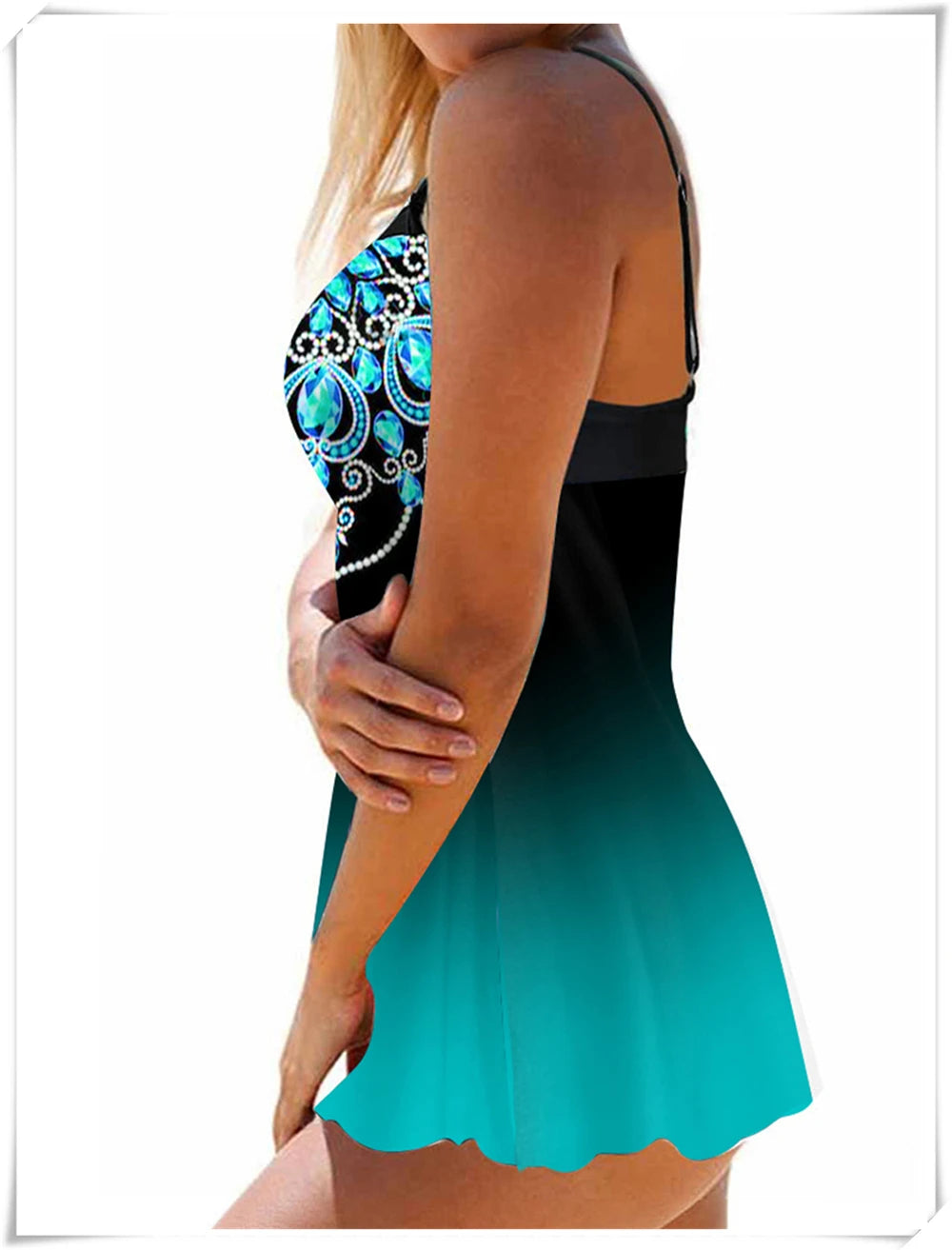 Floral Printed Tankini Two Piece Swimsuit Women Strap Swimwear Female Sports Summer Shorts Bathing Swimming Suit Beachwear