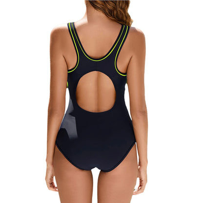 Women Swim Leotard One Piece Swimsuit Swimwear Beachwear Summer Bodysuit Sleeveless Cutout Back Romper with Removable Chest Pads