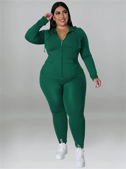 Wmstar Plus Size Two Piece Outfits Women Hoodies Sweatsuit Leggings Pants Sets Solid Stretch Matching