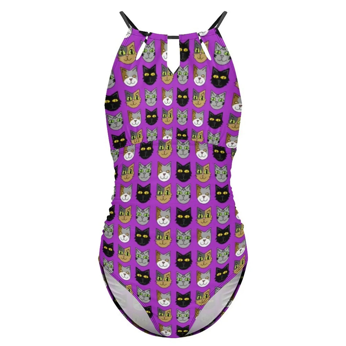 Funny Cat Swimsuit Cartoon Animal Print Women Swimwear One-Piece Bodysuit Holiday Swim Push Up High Cut Beach Outfits
