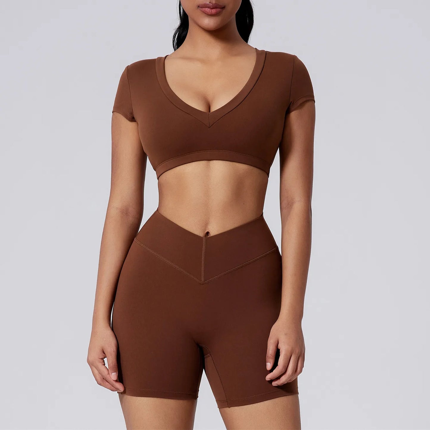 Pad 2PCS Short Sleeve Women Gym Yoga Set Clothes Sportswear Running Shorts Workout Sports Crop Top Running Suits