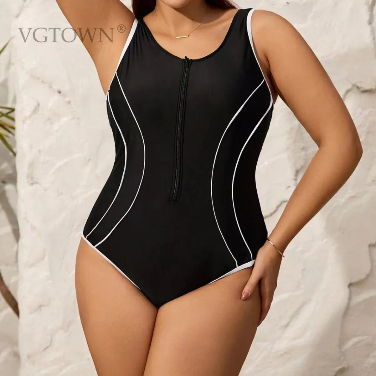 One Piece Zipper Swimsuit Women Sleeveless Swimwear Rash Guard Diving Clothes Bathers Bathing Swimming Bodysuit