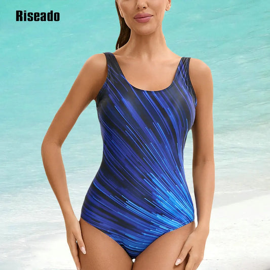 One Piece Swimsuit Women U Back Color Block Print Bathing Suits Athletic Modest Swimwear