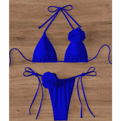 S - XL 3D Flowers Halter Strappy Bikini Women Swimwear Female Swimsuit Two-pieces Bikini set Bather Bathing Suit Swim