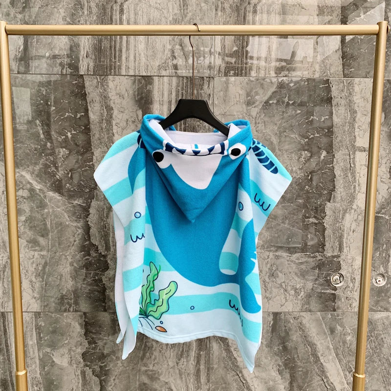 60X120cm Cartoon Kids Hooded Bath Beach Poncho Towels Shark Cute Bathrobe Toddler Boys Girls Cloak Child Bathing Stuff Quick Dry