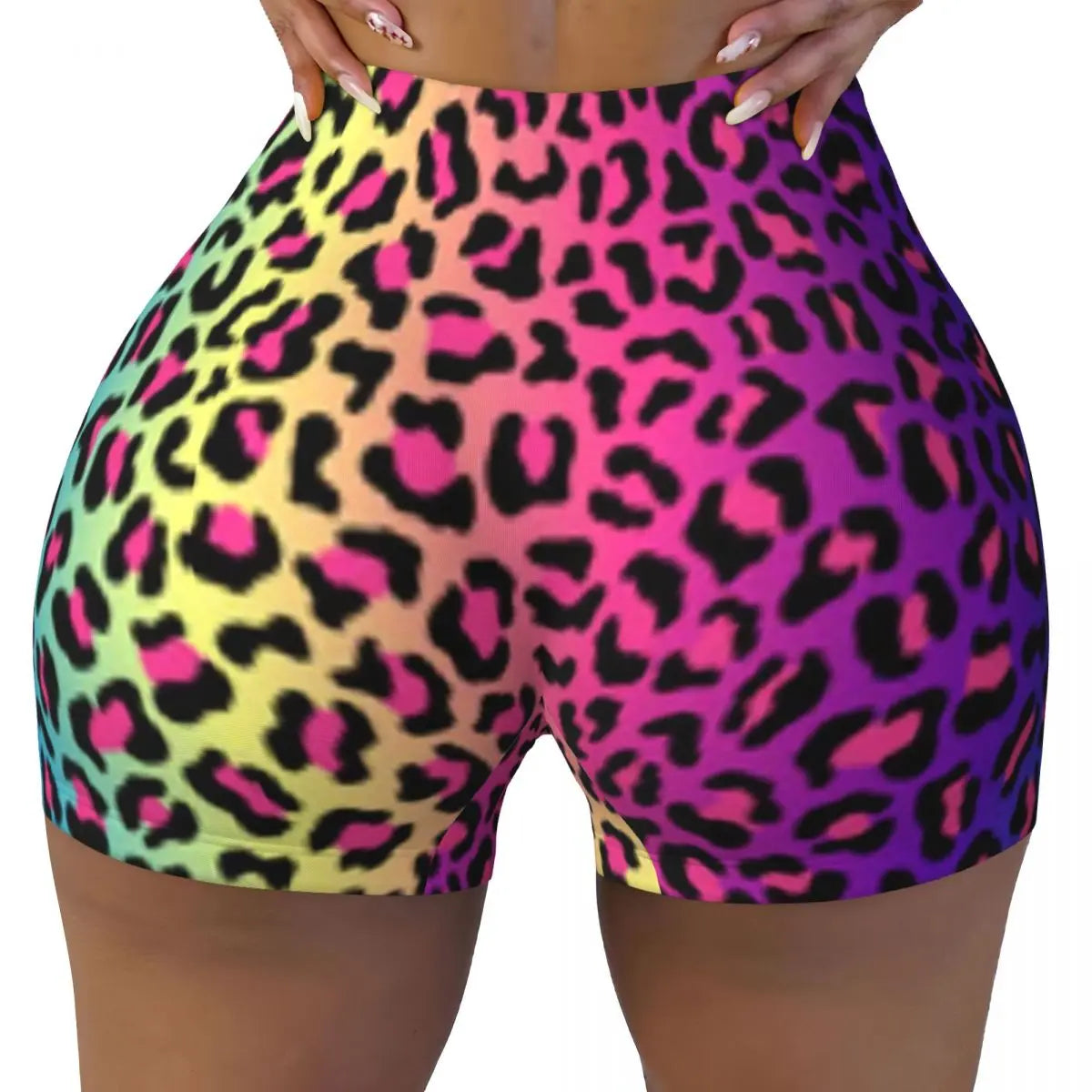 Custom Leopard Fur Skin Texture Hot Pink Volleyball Biker Gym Shorts for Women Athletic Workout Yoga Shorts