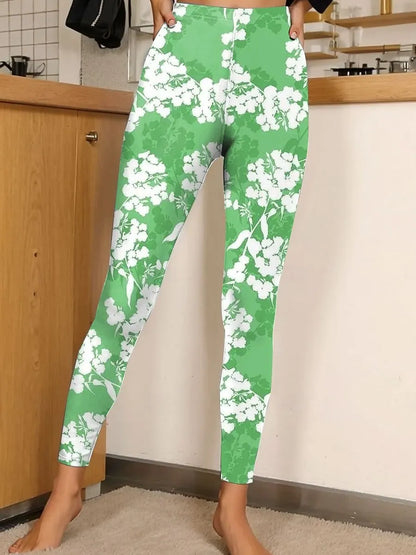 Women's Leggings Floral Graphic Pants Trousers Polyester Spandex Stretch Elastic Waist ,Control Fall Winter Streetwear