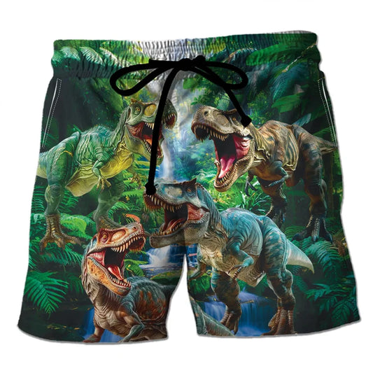 Funny 3D Printing Dinosaur Beach Shorts For Men Street Drawstring Swimming Trunks Men Summer Animal Pattern Surfboard Shorts