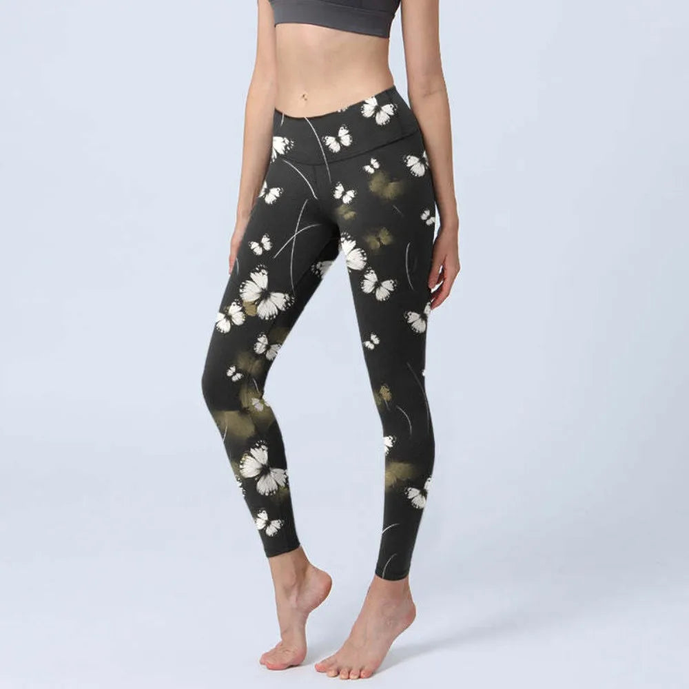 High Waisted Yoga Pants Leggings for Women Bamboo Print Workout Tights Non-See Through Gym Fitness Running Athletic Wear