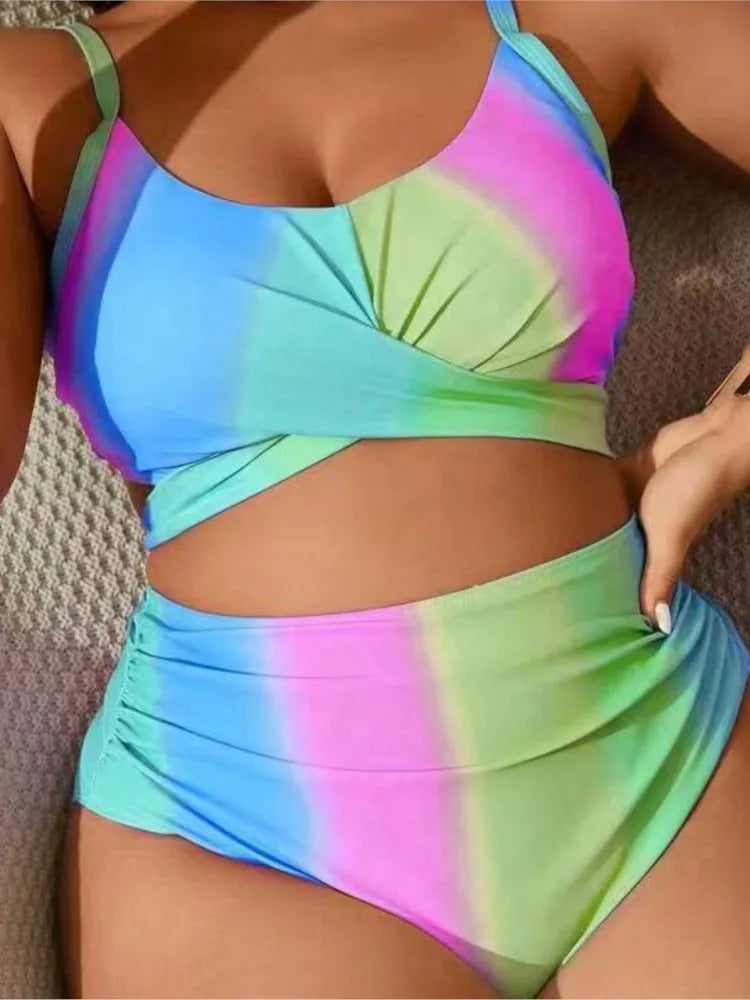 Plus Size High Waist Bikini Women's Push Up Large Size Swimsuit Big Size Tummy Control Swimwear Bikini Sets