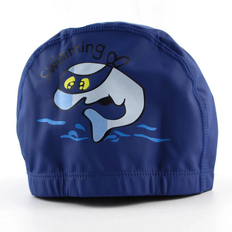 Kids Children Swimming Cap Waterproof PU Fabric Cute Cartoon Animal Dolphin Protect Ears Long Hair Boys Girls Swim Pool Caps Hat