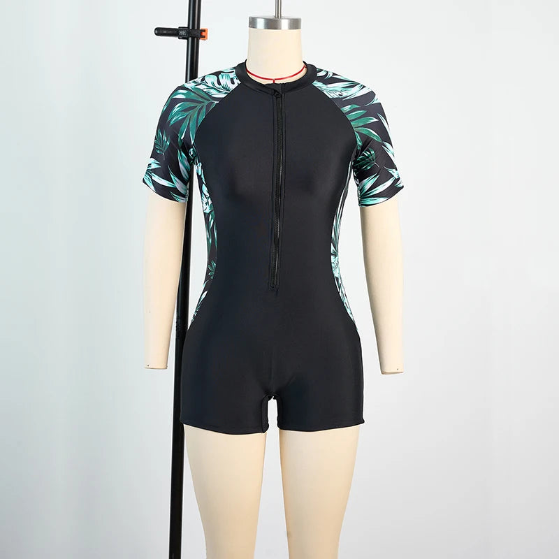 Women Swimsuits One Piece Sports Beach Bathing Suits with Zipper Woman Monokini Lady Bodysuits Sunscreen Surfing Swimwear