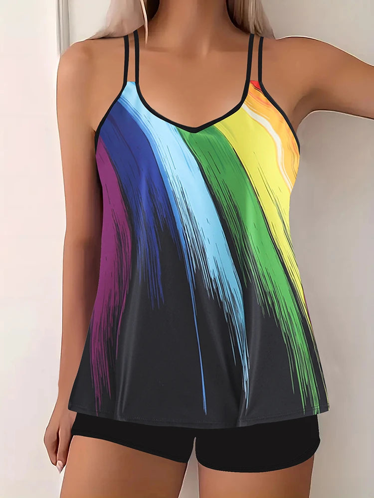 Gradient Beachwear Women Tankini Swimsuit Sleeveless Two-Piece Tank Tops Female Swimwear Bathing Summer Fashion Tankini Set