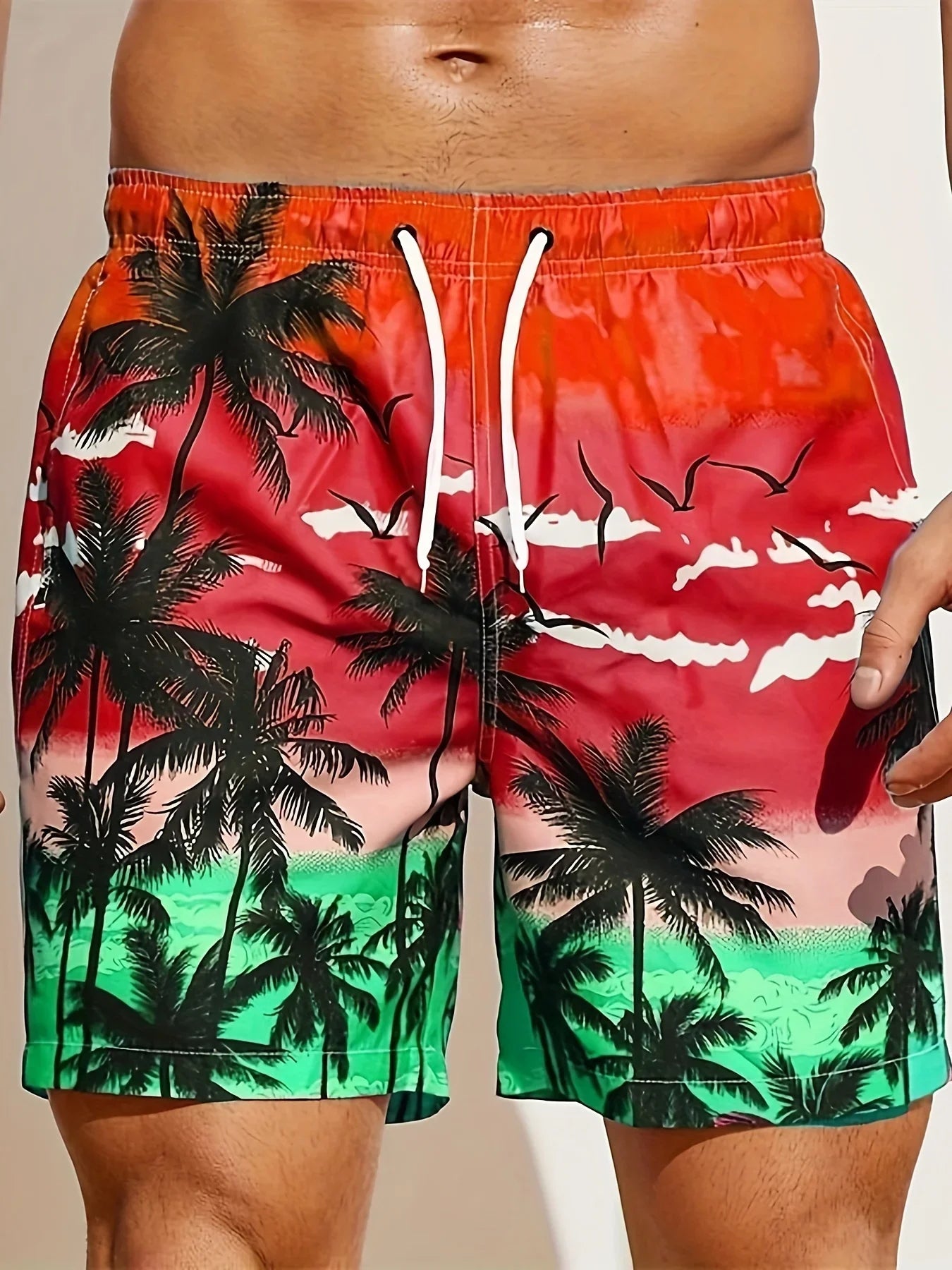 Men's Loose Beach Shorts Drawstring Quick Dry Coconut Tree Shorts For Summer Women Men 3D Print Casual Oversized Sport Shorts