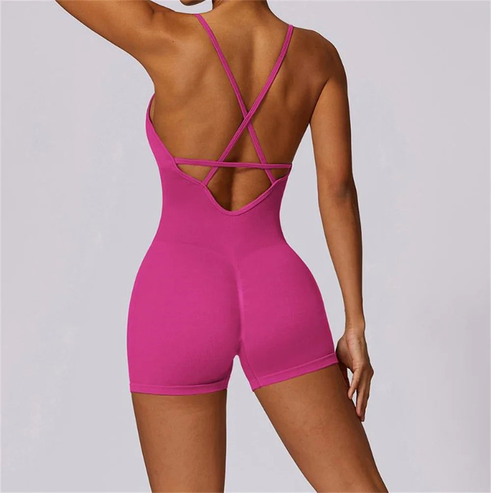 Women's V-Neck Cross-Back Workout Jumpsuit & Playsuit