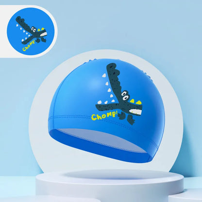 Children's Swimming Caps Boys Girls Kids Cartoon Swim Hat High Elastic Ear Protection PU Waterproof Swimming Cap