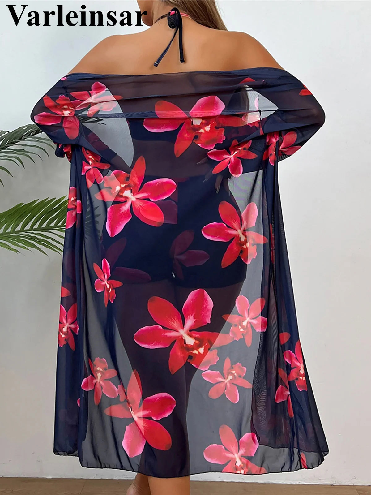 S - XL Long Sleeve Cover Up Flowers Bikini Female Swimsuit Three-pieces Bikini set Women Swimwear Bather Bathing Suit Swim