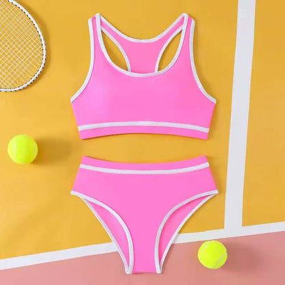 Sporty High Waist Bikini Girls Swimsuit Kids Swimwear Female Children Bathers Bathing Swimming Swim Suit Beachwear