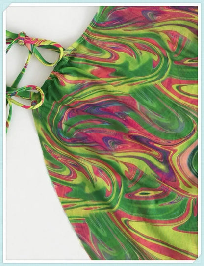 3 Piece Print Halter Triangle Bikini Sets Women Cover Up Swimwear Summer Swimsuit Female Bathing Swimming Suit Beachwear