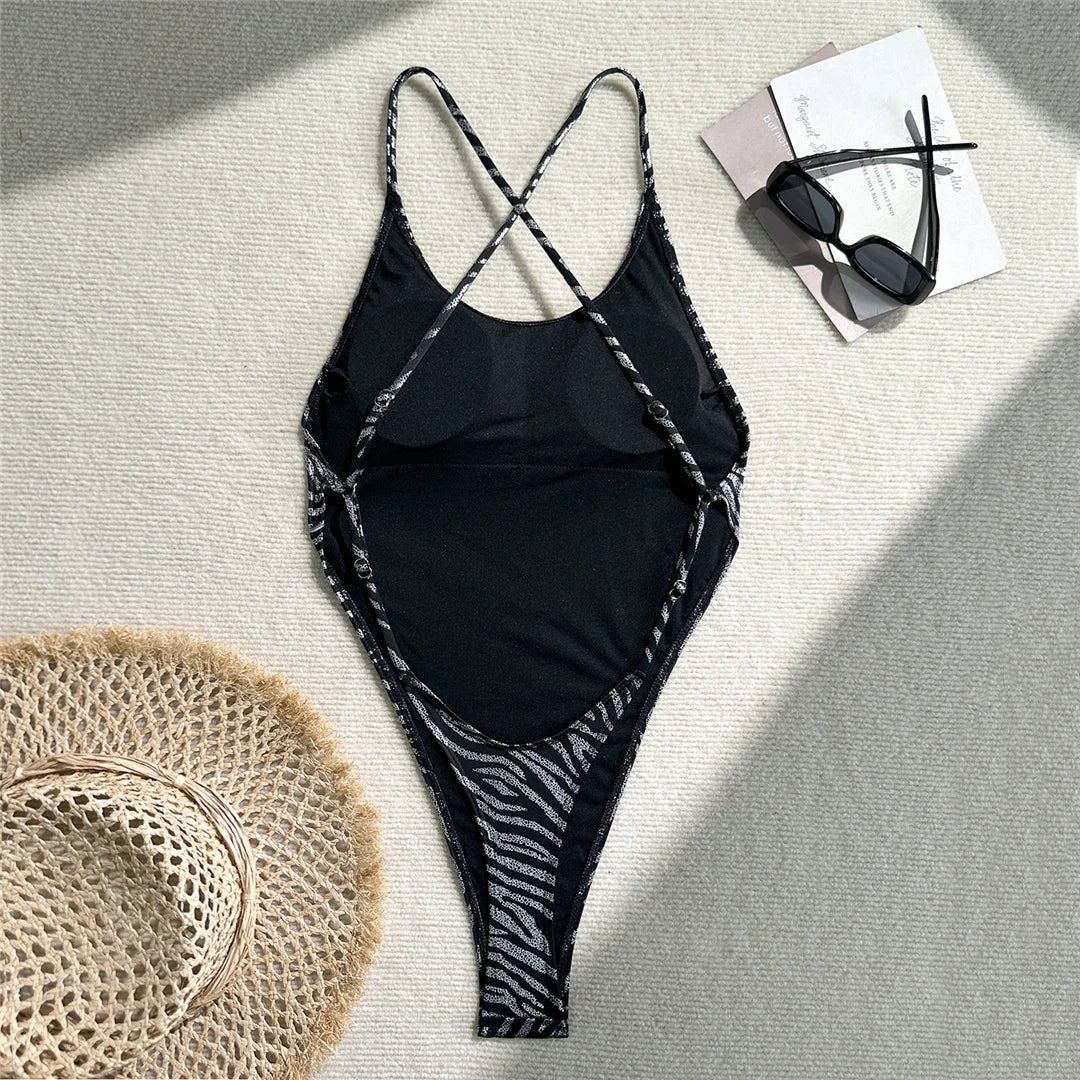 Cross Back High Leg Cut Women Swimwear One Piece Swimsuit Female Extreme String Mini Micro Thong Bather Bathing Suit Swim