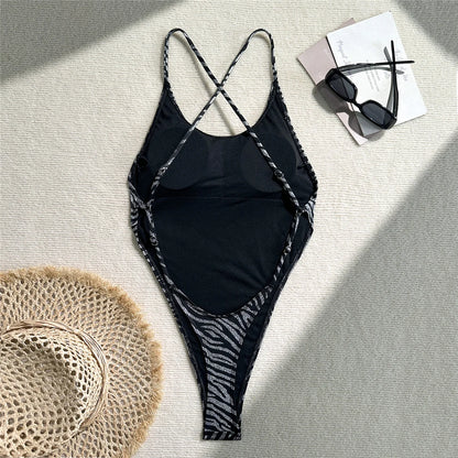 Cross Back High Leg Cut Women Swimwear One Piece Swimsuit Female Extreme String Mini Micro Thong Bather Bathing Suit Swim