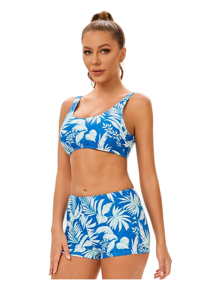 Swimwear Modest 3-Piece Printed Swimwear Set - Women's Long Sleeve Swim Dress with High Waist Boy shorts & Slim Fit