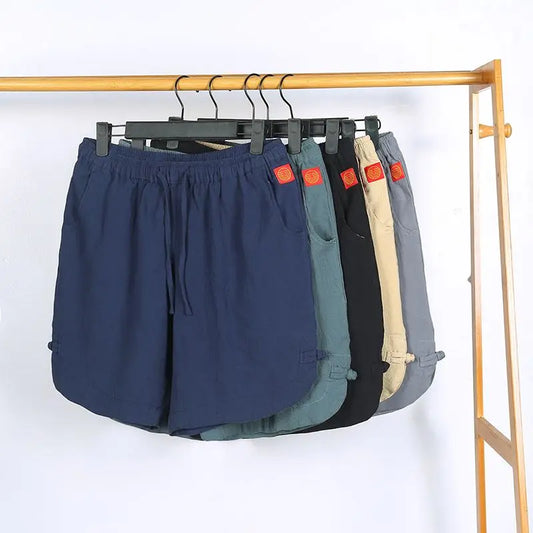 Summer Men's Cotton Quick Dry Casual Shorts Elastic Waist Drawstring Pockets Running Sports Gym Blue Loose Fashion Short Pants