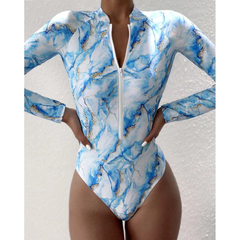 One-Piece Swimsuit For Sports Surfing Long Sleeve Swimwear Women's Bodysuit Swimming Bathing Suit Beachwear Pool Bather