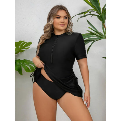 Women's Plus Size Split Swimsuit, Drawstring, Briefs, Zipper Tankini, Plus Size