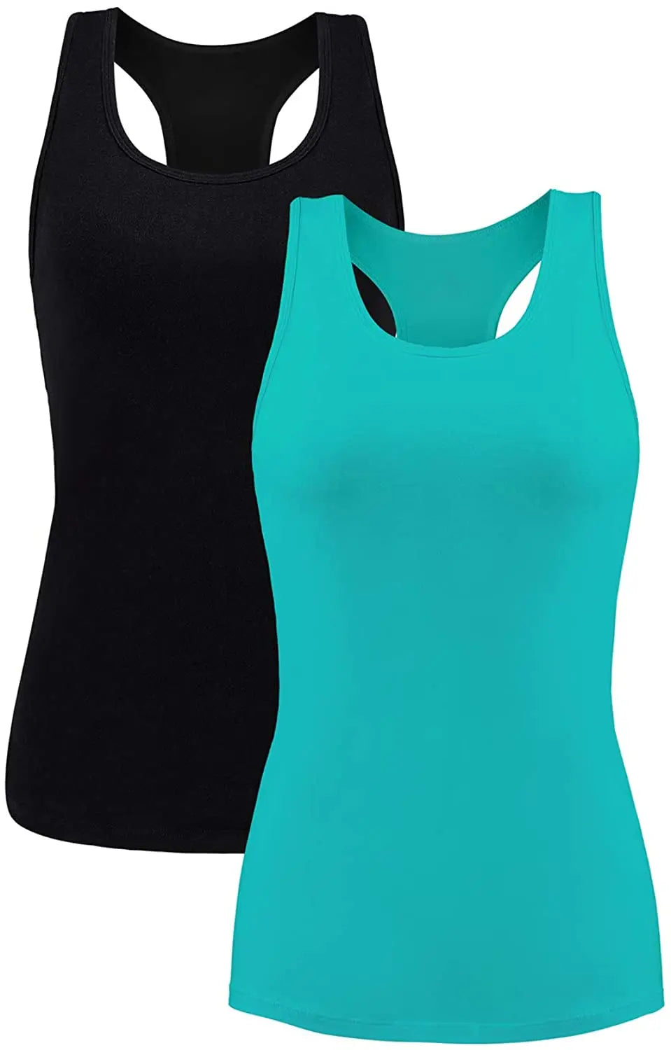 Attraco Women's Camisole 2PCS Cotton Solid with Build-in Shelf Bra Tank Tops U-Neck Soft Breathable Basic Sleepwear