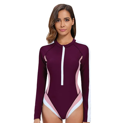Long Sleeved Sun Protection One-piece Sports Swimsuit for Women High Elasticity Slim Zipper Sports Bikini Monokini Surfing Suit