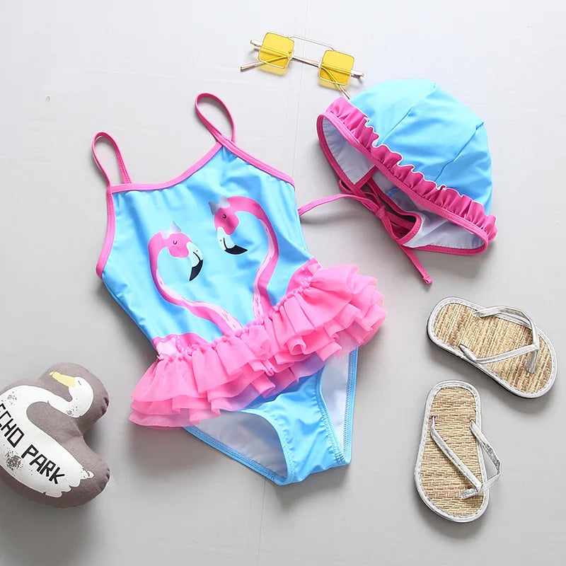 Baby Swimsuit UPF50 UV Protection Kids Swimwear for Girls Long Sleeve Bathing Suit Toddler One-Piece Cartoon Infant Beachwear