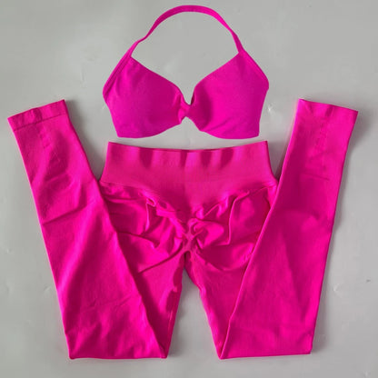 2 Pieces Set For Woman Strappy Yoga Bra Sports Top Workout Leggings Set Seamless Gym Set Fitness Clothes Outfit Activewear