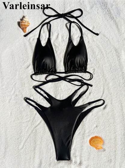 S - XL PU Faux Leather Scrunch Butt Bikini Women Swimwear Female Swimsuit Two-pieces Bikini set Bather Bathing Suit Swim