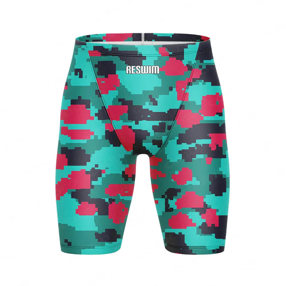 Summer Swimming Trunks Men's Professional Tights Swim Jammer Swimwear Outdoor Beach Printed Durable Training Surfing Swim Shorts