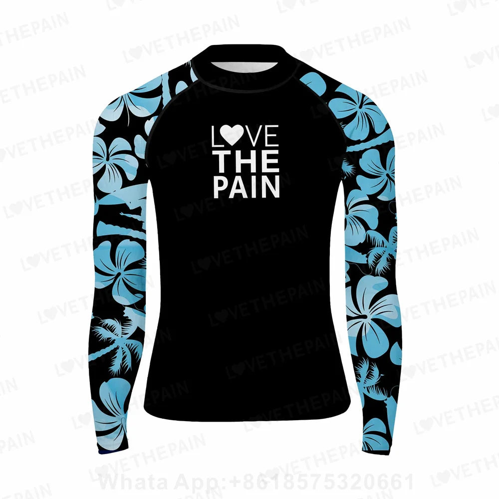 Love The Pain Men Surf Swimming Tshirt Swimsuit Beach UV Protection Rash Guard Diving Suit Long Sleeve Surfing Clothes Rashguard