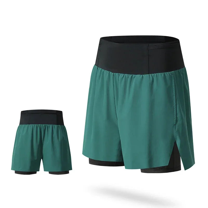 (S-2XL)Men Trail Running Shorts Double Layer Around Pocket Quick Dry Lightweight Marathon Racing Fitness Training Sport Shorts