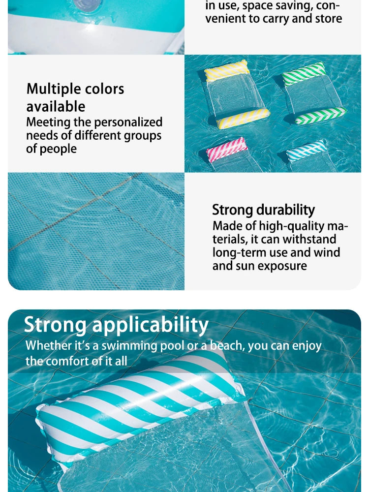 Foldable Striped Inflatable Lounge Chair, Suitable For Swimming Pool Parties And Beach Leisure Floating Beds With Net Backrest