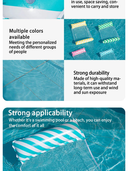 Foldable Striped Inflatable Lounge Chair, Suitable For Swimming Pool Parties And Beach Leisure Floating Beds With Net Backrest